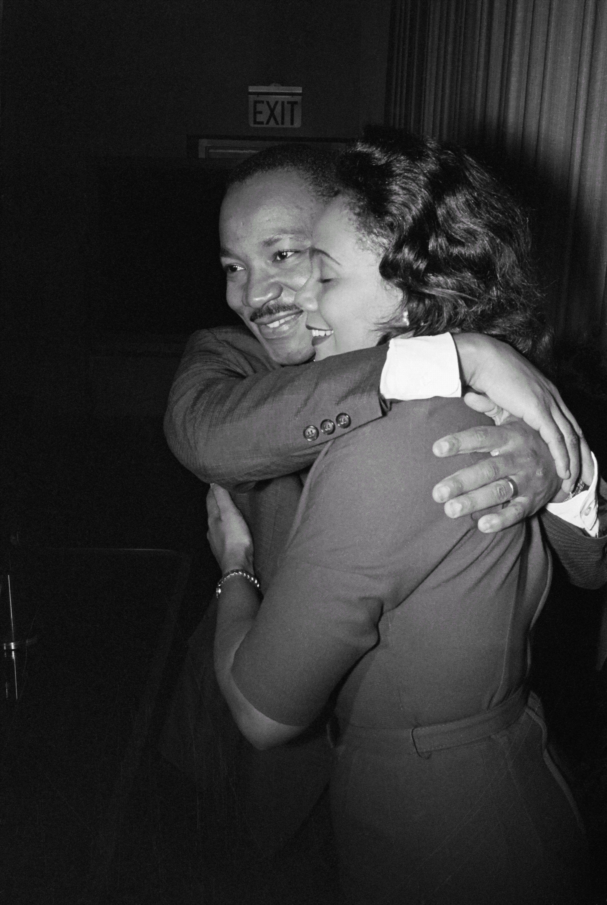 October 14, 1964: Dr. Martin Luther King, Jr. and Coretta Scott King during a news conference following the announcement that he had been awarded the Nobel Peace Prize. (Corbis/Bettman)